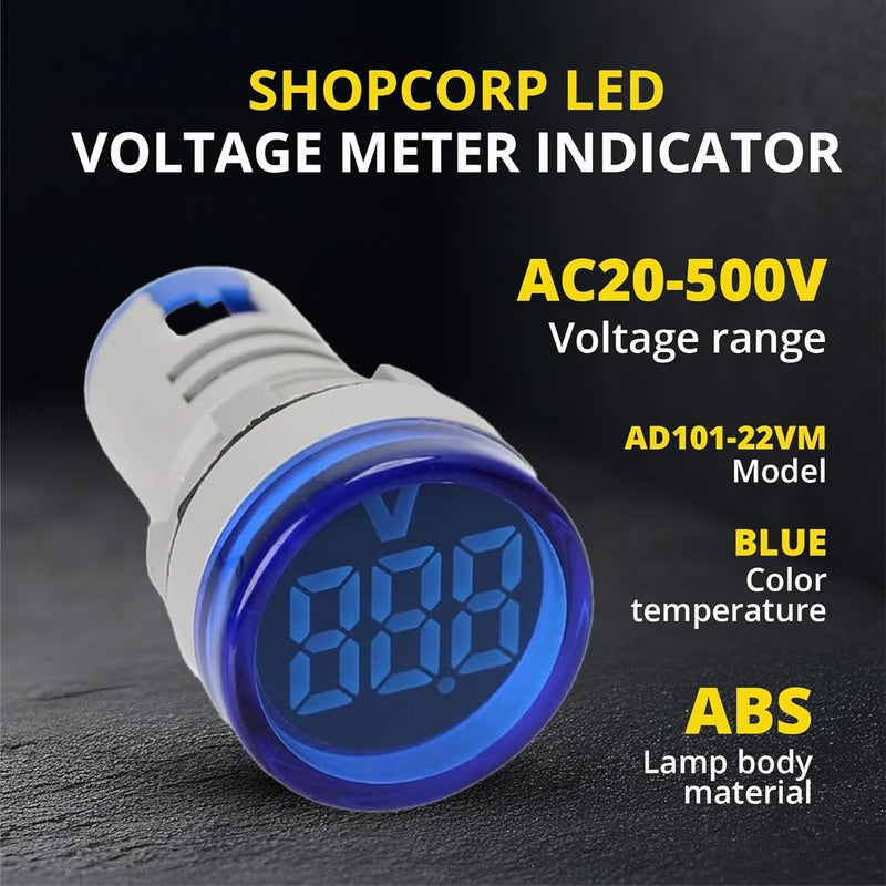 SHOPCORP Led Voltage Indicator 22 mm – Digital Voltmeter AC20-500V with led Voltage Display for Control Panels, Machines and Distribution Boxes (3 Pack Blue) - Image 4